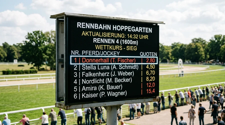 Quotenanzeige mit Favoritenmarkierung auf einer deutschen Galopprennbahn