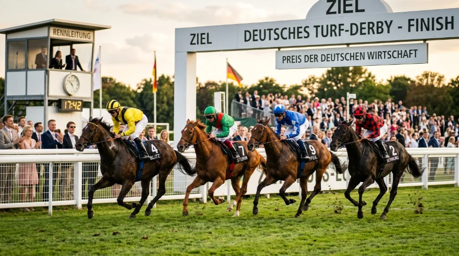 Zieleinlauf beim Großen Preis von Baden in Iffezheim mit internationalen Startern